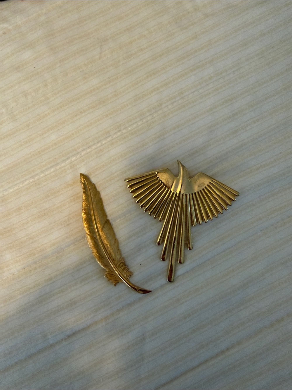 Gold Feather and Bird Pin Set - Women Accessories brooch set